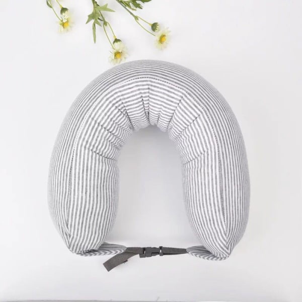 Myk komfortabel reisepute Japansk stil skumpartikler U-formet livmorhalspute White gray middle stripes