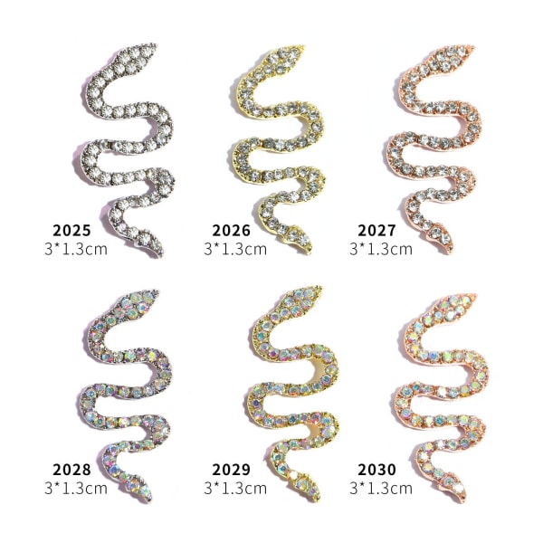 Negledekorationer til Nail Art Diamantlegering Snake Rose Guld og Sølv Full Diamond Tre-dimensionel Manicure 2058