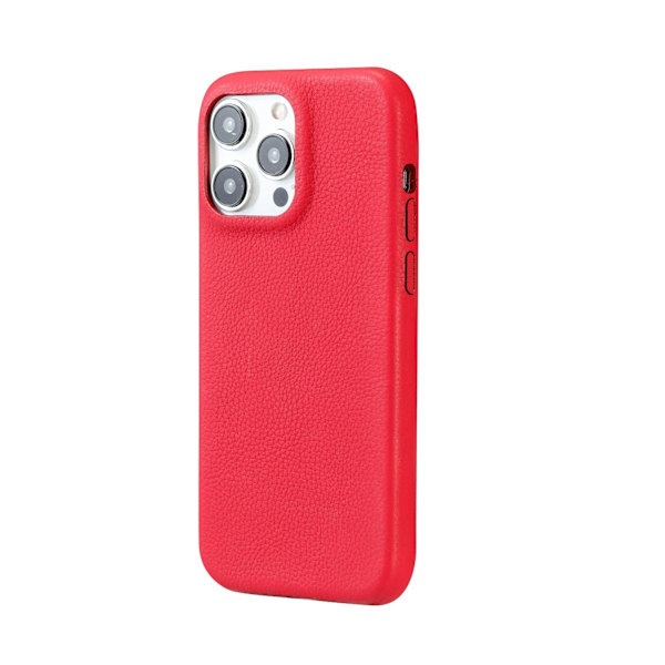 Etui til iPhone 14 Pro Max, lysende rød, solidt litchi-mønster, fuld bagside, fire sider, japansk s