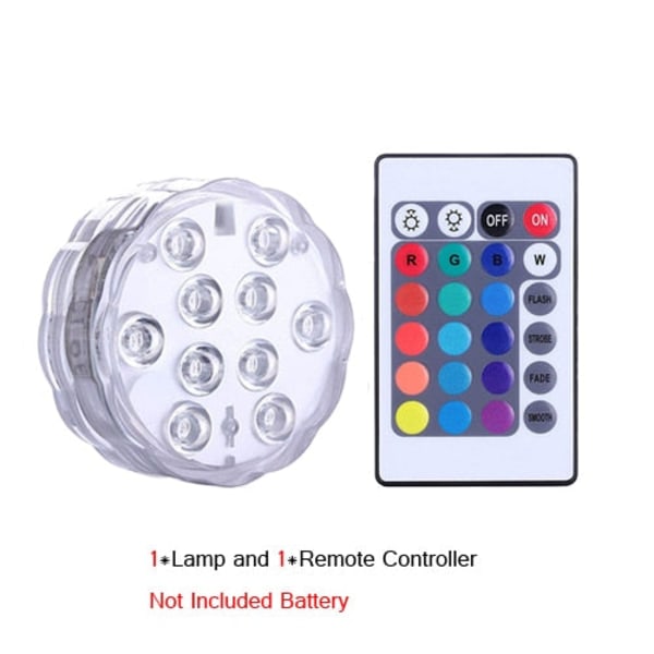 10 led fjernkontrollert nedsenkbart lys batteridrevet RGB undervannslampe for utendørs hage svømmebasseng fest vase 1lamp 1remote