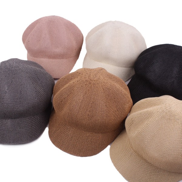 Beretti Hattu Mesh kahdeksankulmainen cap miesten naisten silkkikankainen baretti wc-paperi Ontto Advance-hattu Beige M（56-58cm）