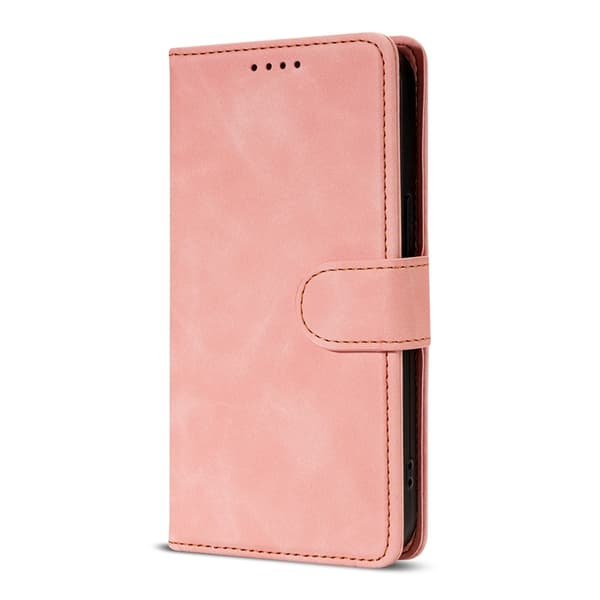 Etui til iPhone 15 Pro Max, rosa, dobbelt foldet kant, hudfølelse, lær, solid farge