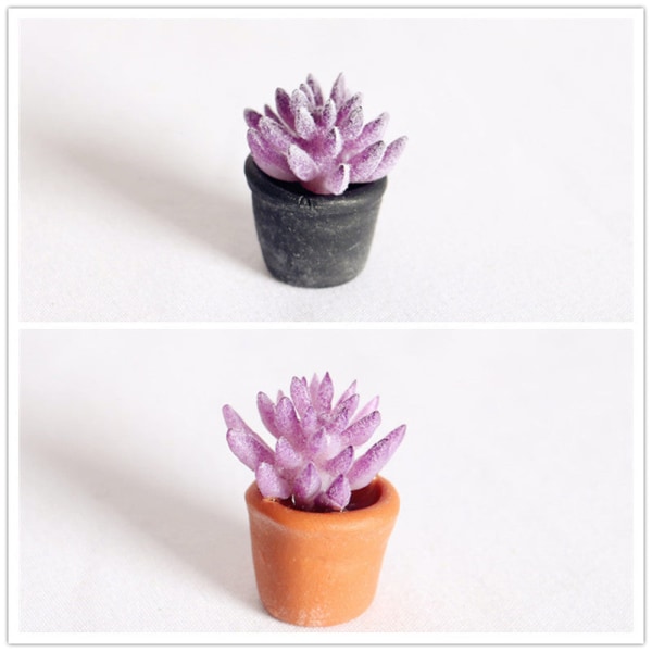 Miniatyrmøbler Leketøy Dukker Hus DIY Dekorasjon Tilbehør Mini sukkulentplanter Potte Purple succulent Yellow Basin