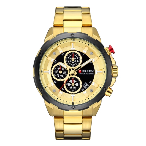 Herreklokker Six-Pin Watch Calendar Steel Belt Quartz Watch Gift Gold shell gold