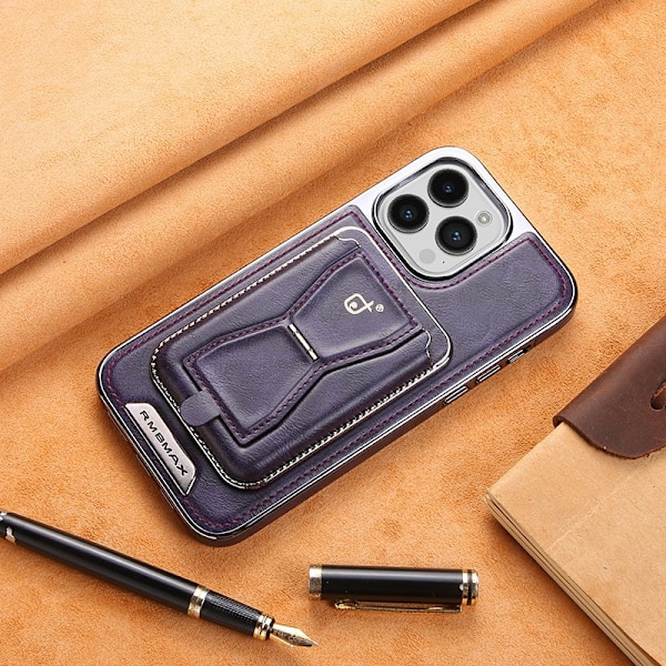 Fodral för iPhone16PLUS mörklila korthållare magnetiskt läder anti-fall