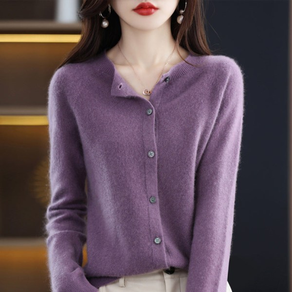 Women Knitwear Autumn Winter Sweater Korean round Neck Solid Color Wool Knit Cardigan Outer Tops White XXL