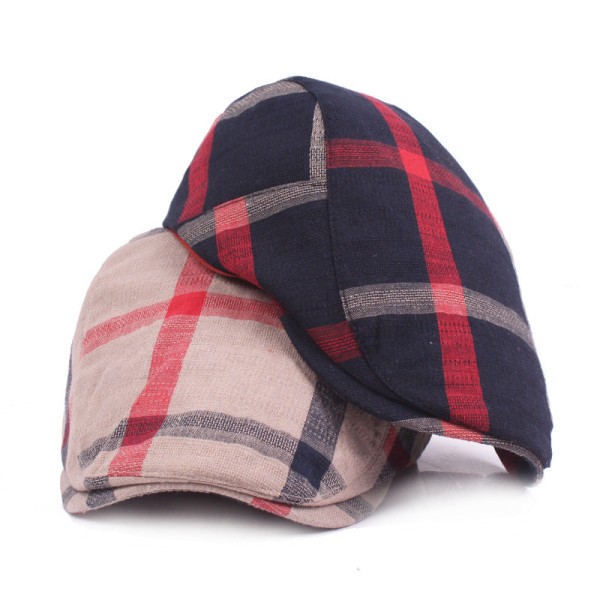 Beret Hat Checked Cloth Beret Simple Retro Sun Hat Travel Forward Hat Women's Hat Red Adjustable