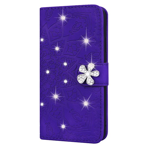 Etui til iPhone 13 Pro lilla diamantpræget solsikke læder diamant palads blomst kalve mønster