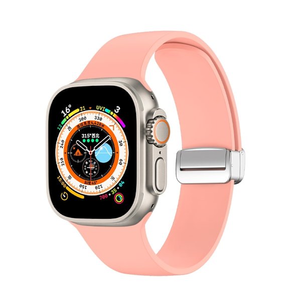 Kellon ranneke Apple Watch iWatch Smooth 42/44/45/49mm Vaaleanpunainen Hopea Solki