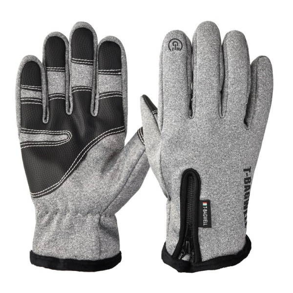 Kvinner Menn Sykkelhansker Full Finger Touch Screen Utendørs Glidelås Sport Varm fjellklatring Wool mouth zipper Gray S