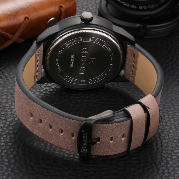 Herrklockor Läderbälte Kalender Watch Vattentät Quartz Watch Gift Black Shell Gray