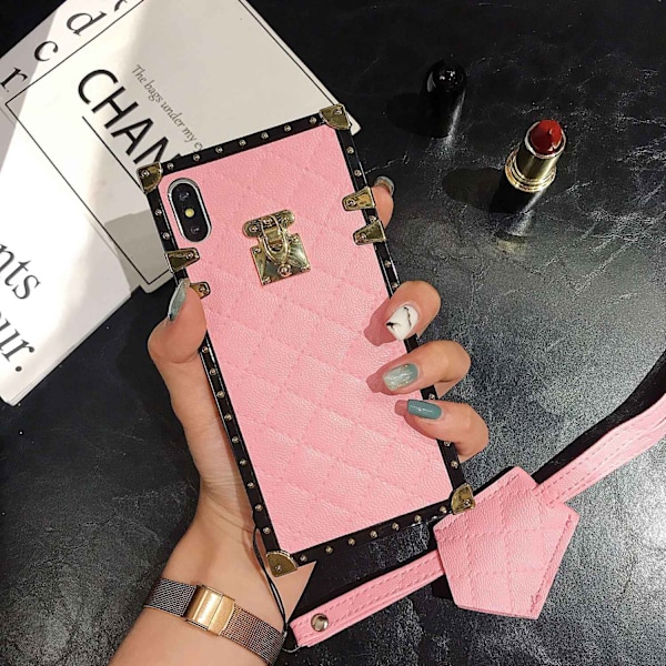 Fodral för iPhone 13 mini rosa snodd fyrkantig trendig märke liten Xiangling rutig fårskinn anti fa