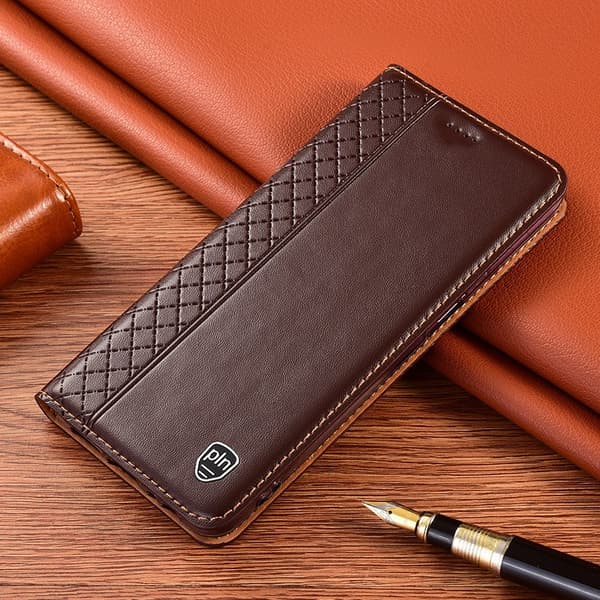 Etui til iPhone 16 Nappa Brun mesh lær inner flip