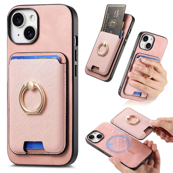 Fodral för iPhone 14 Pro Max rosa magnetiskt kortfodral enkelt läder anti-fall