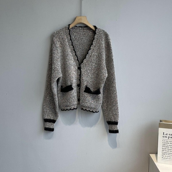 Kvinder Strik Efterår Vinter Sweater Vintage cardigan V-hals Langærmet Løs Casual Top Coat Gray 53*94*56cm