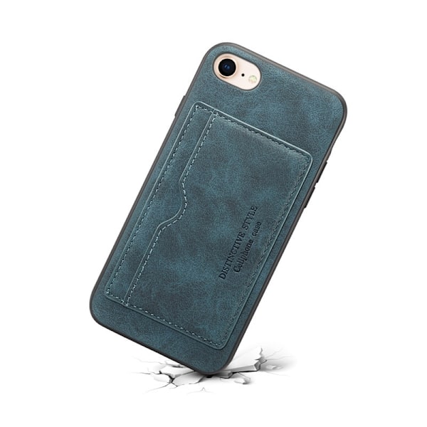 Fodral för iPhone 14 6.1 tum blått kortfack läder