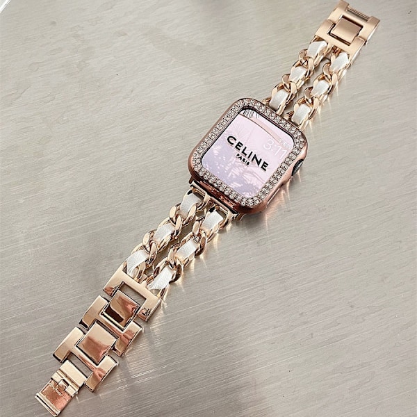 Klockarmband för Apple Watch iWatch 1/2/3 generation 42mm/44/45/46/49mm universal roséguld vitt läder