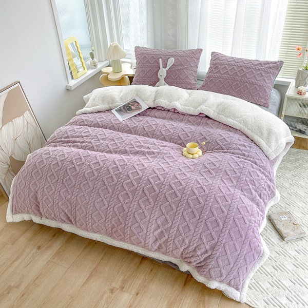 Tykt koralfleece sæt i fire dele flannel dynebetræk Vinter fleece tæppe tæppe Purple 180*200cm