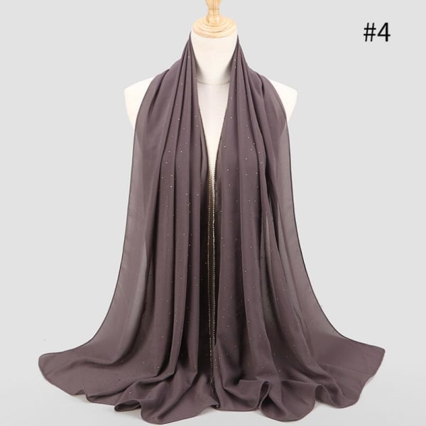 Fashion Pearl Chiffon Lady Langt skjerf Hijab Muslim Lady Hat Sjal Turban Tyrkisk skjerf Like the picture 4