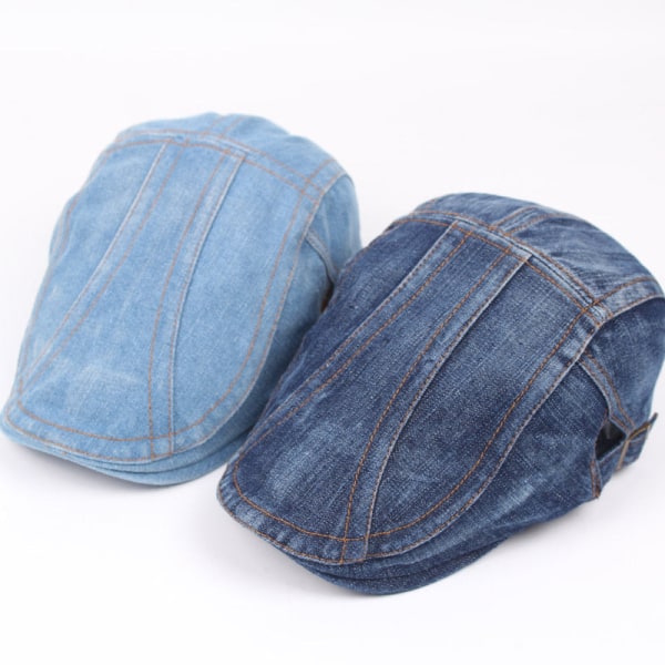 Beret Hat Denim Beret Peaked Cap for menn Retro Casual Hat Vår og høst Advance Hats Dame Hat S-036 blue and white Adjustable