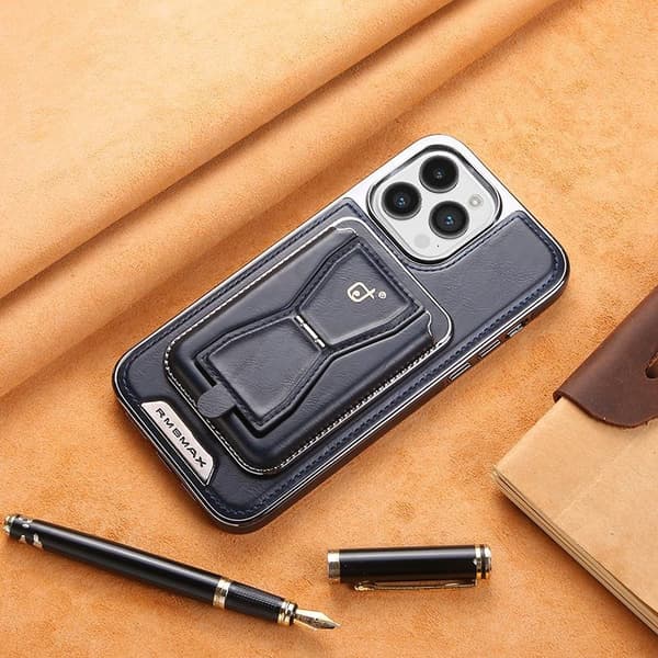 Etui til iPhone 15PLUS mørkeblå kortholder magnetisk lær anti-fall