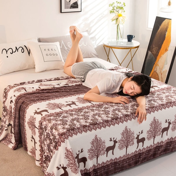 Four Seasons Multifunktionelt Sengetæppe Sofa Nap Håndklæde Lille Dyne Aircondition Coral Tæppe Jungle deer 180*200cm
