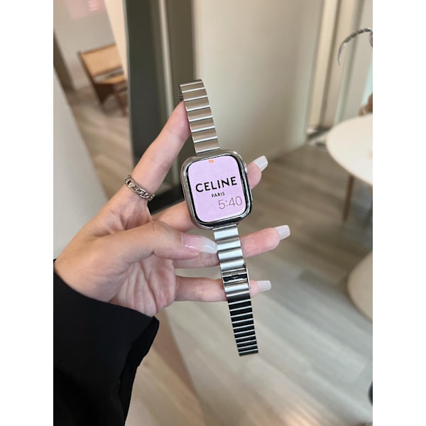 Urrem til Apple Watch iWatch 41mm 7/8/9 generation Tynd version, én sølv + sølv galvaniseret skal