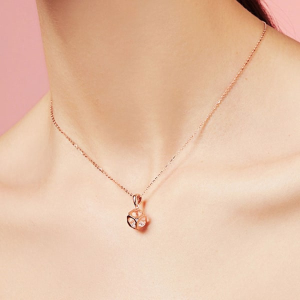 Kvinder Halskæde Kæde Choker Vedhæng Smykker Piger Gave Firkantet Hjerte S925 Sterling Sølv Rose Gold 925 silver