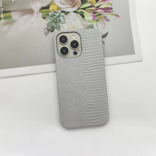 Etui til iPhone 17 Pro Lysegrå Lizard Tekstur Hård Varmeafledning Tekstur