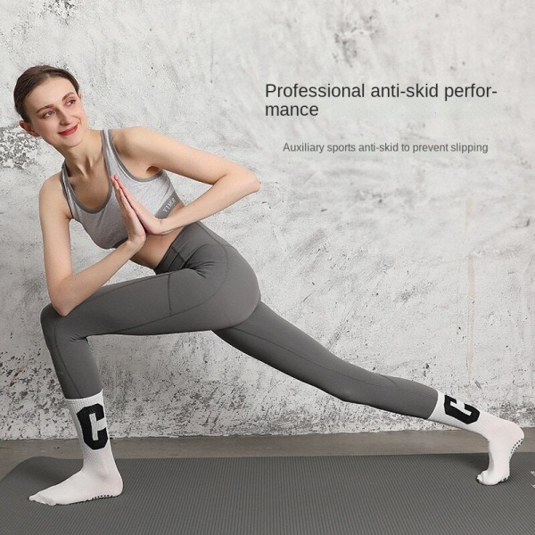 1 par dame silikone skridsikker yoga pilates sokker, bomuld flerfarvet valgfrit langt rør Black Average Size
