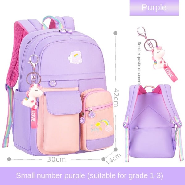 Raikas ja söpö pikkutytön opiskelijareppu riippuvilla koristeilla Small purple