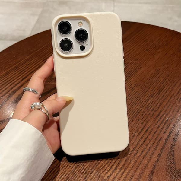 Fodral för iPhone 17 air vit enfärgad lädertextur mjuk
