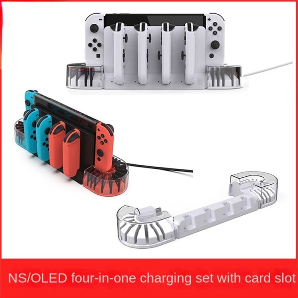 Til Switch OLED Venstre og Højre Game Handle Four-Charge NS Handle Charger Game Card Box Opbevaring White