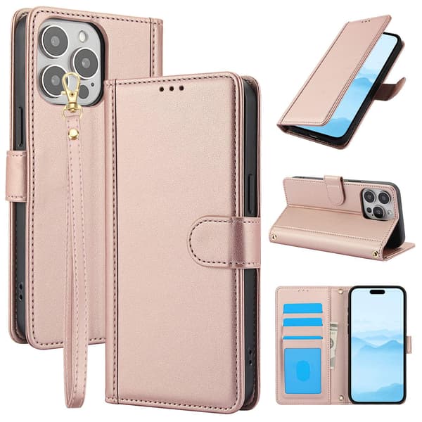 Fodral för iPhoneplus roséguld läder kortplats flip