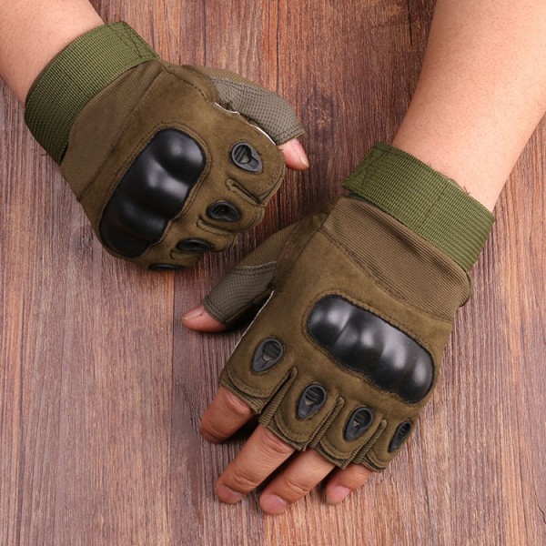 Kvinder Mænd Cykelhandsker Tactical Outdoor Riding Military Fans Anti-Cut Hard Shell Half Finger army green-3 M