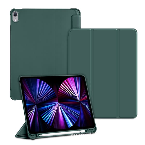 Etui til iPad 5/Air1/Air2/ 9.7\" 2017/2018 Midnatsgrøn Solid Bund Magnetisk Læder Tri-fold Soft