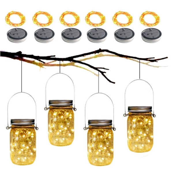 1 STK LED Solar Fairy Light For Mason Jar Lokk Hage Dekor Julelys Utendørs Bryllup Dekor Dekorative Led Lamper ingen krukker White