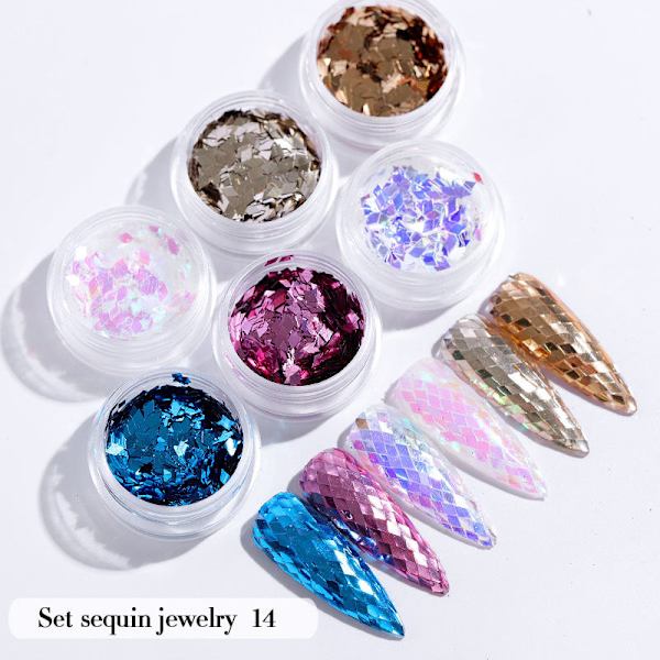Negledekorationer til Nail Art Pailletter Ins Style Negle Guld Sølv Glitter Powder Hjerteformet sommerfugl Nail Glitter Set Nail Glitter Set-14