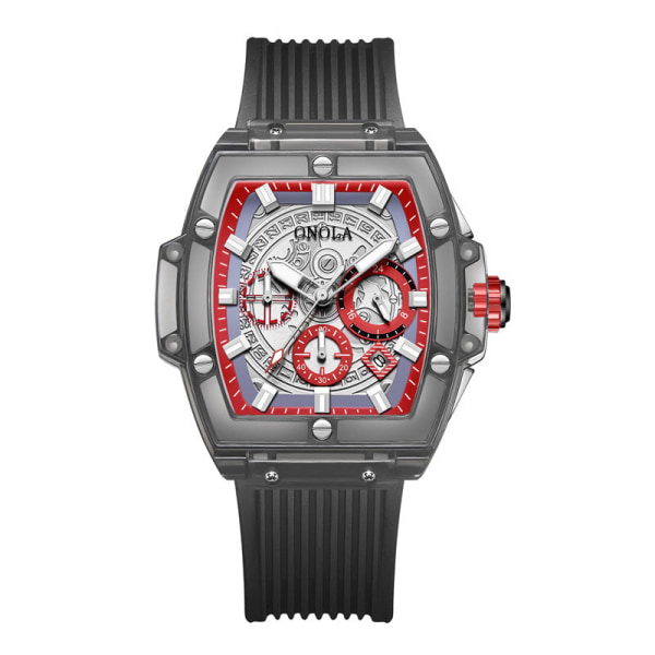 Men Watches Transparent Case Multifunctional Luminous Watrproof Watch Gift black and red 1