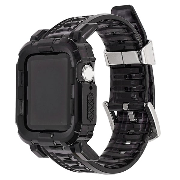 Klockarmband för Apple Watch iWatch 42/44/45mm Jelly Svart, Förlängd Version, med Stålring