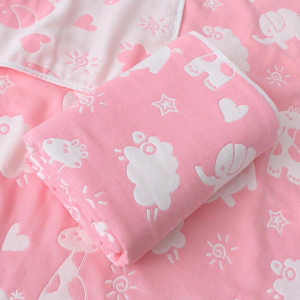 Baby Gauze badhandduk född bomull Jacquard sex lager cover filt Sommar dagis handduk filt Pink zoo 70*140cm