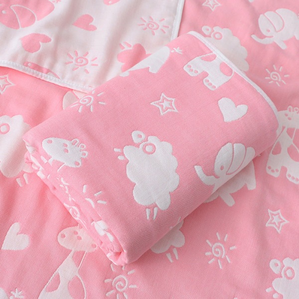 Babygaze badehåndkle født bomull jacquard seks lags dekketeppe Sommerbarnehagehåndkleteppe Pink zoo 110*110cm