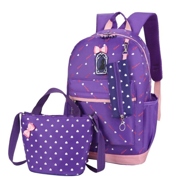 Lasten lasten reppu toddler koululaukku, kolmiosainen set naisten Preppy söpö offload Purple