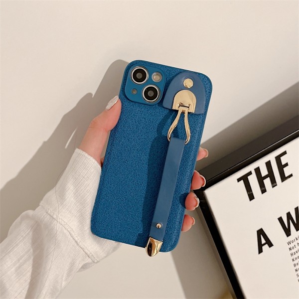 Etui til iPhone 13 TY5 [Månekrater mønster] Marineblå armbånd simpelt og stilfuldt læder hård luksus