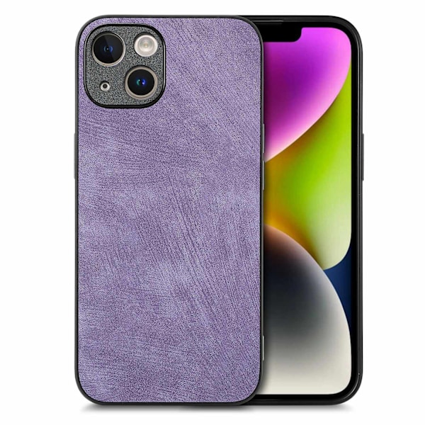 Fodral för iPhone15 Plus Lila Enkelt Läder Enfärgat Fina Hål Flera Modeller