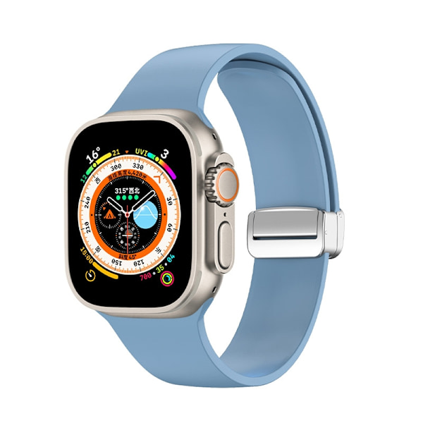 Klockarmband för Apple Watch iWatch Smooth 42/44/45/49mm Högkvalitativt blått silverspänne
