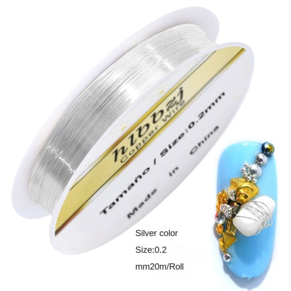 Nageldekorationer för nail art färgbevarande handgjord koppartråd metalliskt garn färgfritt 6 färger Silver