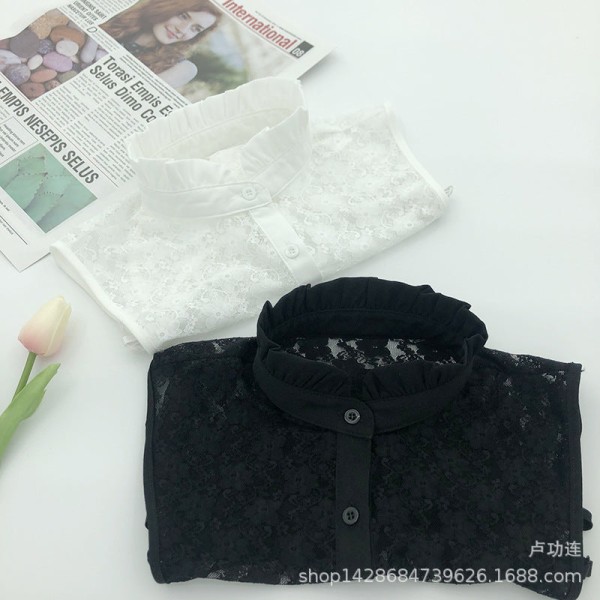 Kvinners falsk krage Avtakbar halv Rhinestone skjorte Vinterhvit dekorasjon 30*30 Black