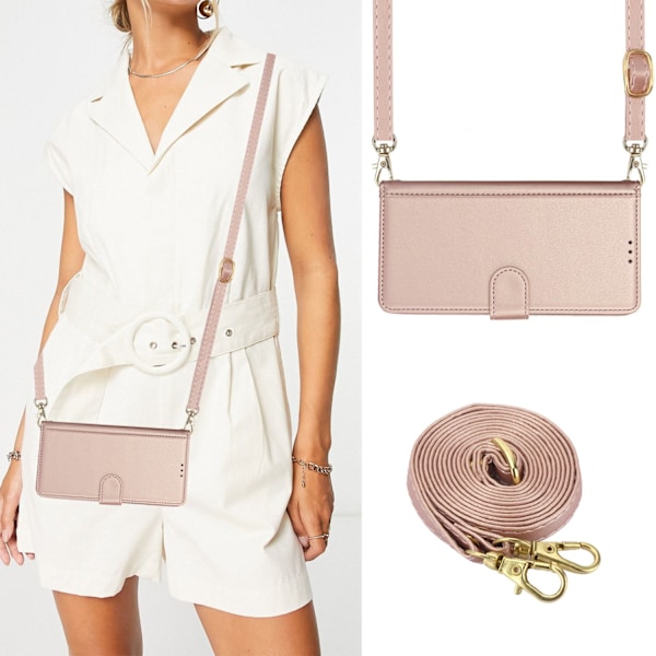 Etui til iPhoneserien rosaguld lang snor redmi crossbody anti-fald pung læder