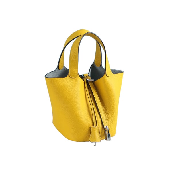 Kvinder Læder Håndtaske Vegetabilsk Basket Bag Tote Bag Håndtaske Kohud Bucket Bag Ins Amber yellow